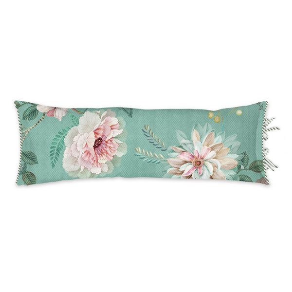 Bouquet oblong sage cushion with peonies