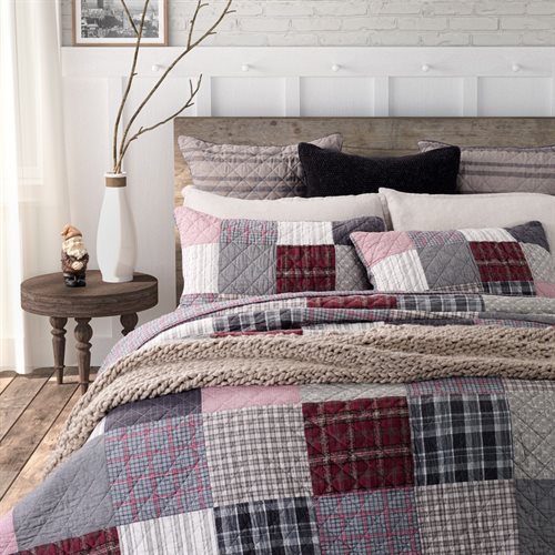 Panache grey and red patchwork quilt