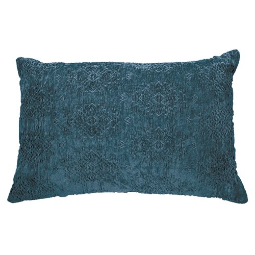 Toro oblong navy blue jacquard velvet cushion