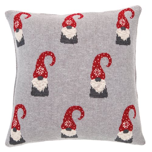 Elvin grey decorative pillow with gnomes 
