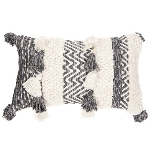 Inaya grey and ivory knitted decorative pillow