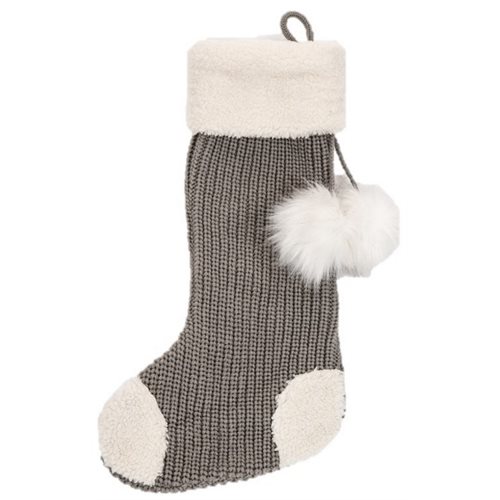 Jo knitted grey Christmas stocking