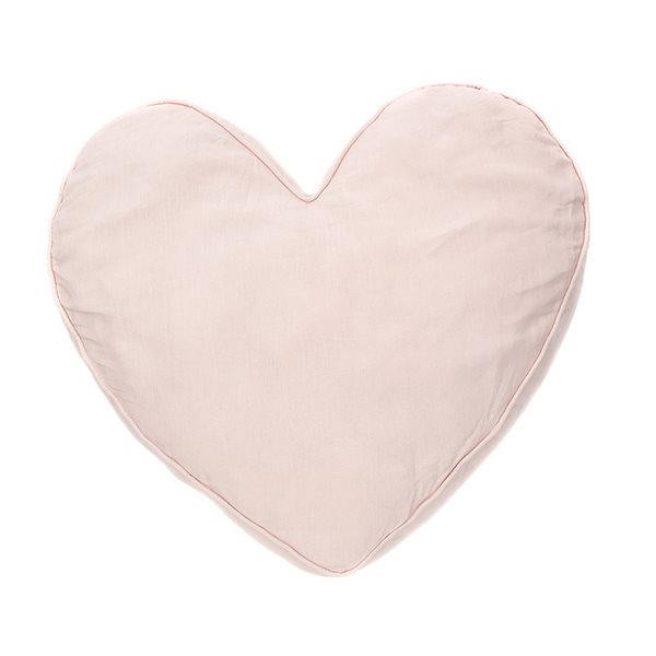 Linen pink heart decorative pillow