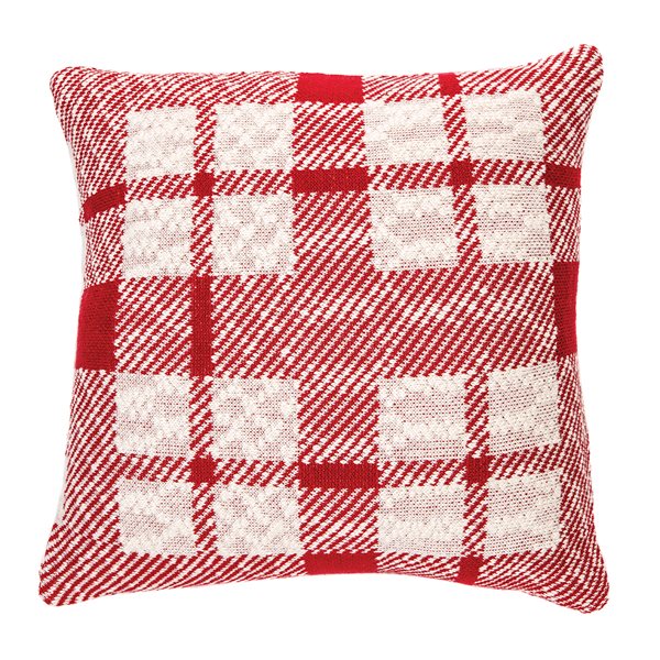 Lulu red and cream plaid cushion 