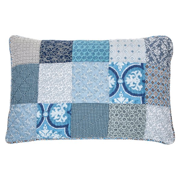 Victorine blue patchwork pillow sham 
